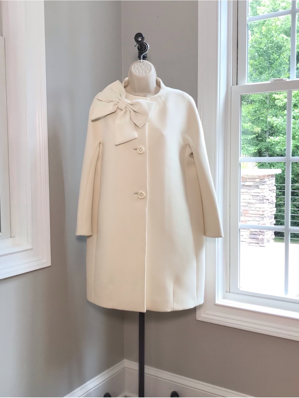 Kate Spade New York Cream Coat with Bow Jackie O Style ~ Women’s 10 EUC